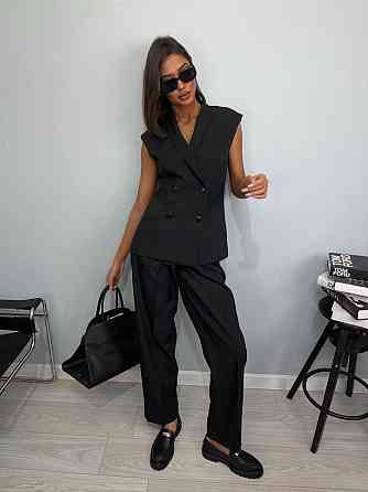 Женский брючный деловой костюм двойка: жилет и штаны костюмка Черный, 50/52 Одесса