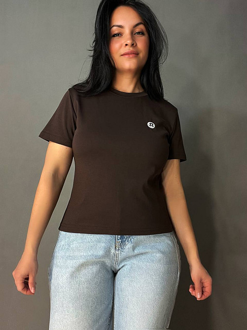 Футболка женская A-N 26048 базовая средняя длина классическая вышивка омега, коричневый, one size Киев - изображение 18