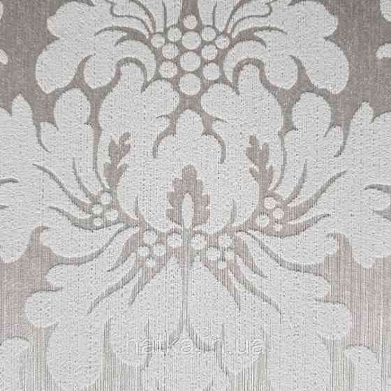 Текстильні шпалери на флізеліновій основі Da capo RaschTextil 085838 вензелі завитки білі на сріблястому фоні Київ