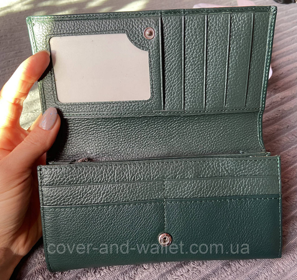 Зеленый женский кошелёк с отделом для визиток из натуральной кожи Marco Coverna Киев - изображение 9