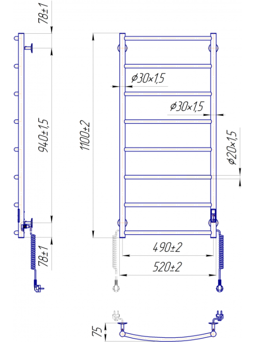 Электрический полотенцесушитель Mario Классик HP-I 1090 x 530 TR К таймер-регулятор Киев - изображение 7