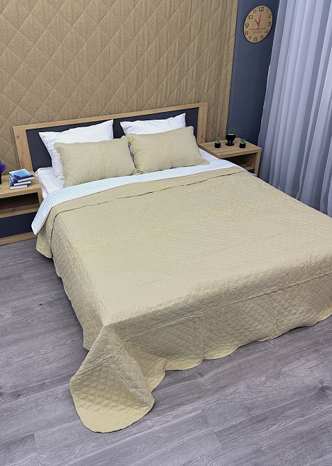 Покривало стьобане з наволочками Expo Trade ромб 220x220 (+-10 см) бежевий (85-163) Київ - фото 4