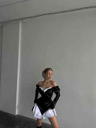 Жіноча стильна сукня з еко-шкіри+щільний котон Одеса