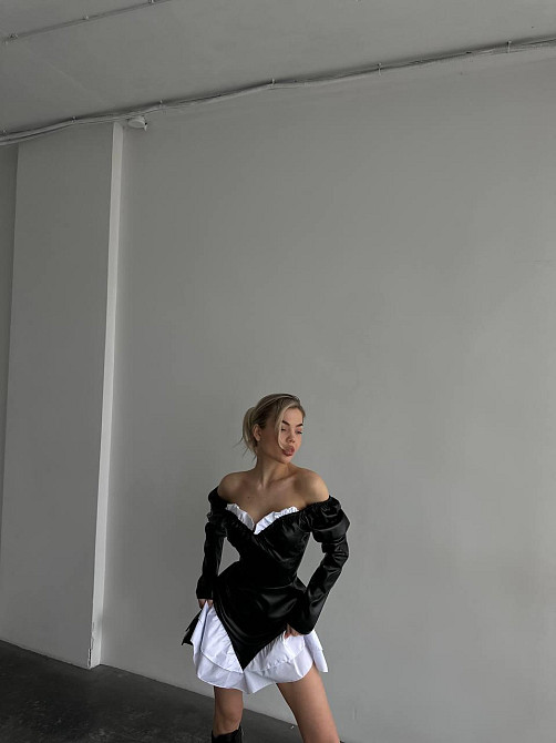 Жіноча стильна сукня з еко-шкіри+щільний котон Одеса - фото 3