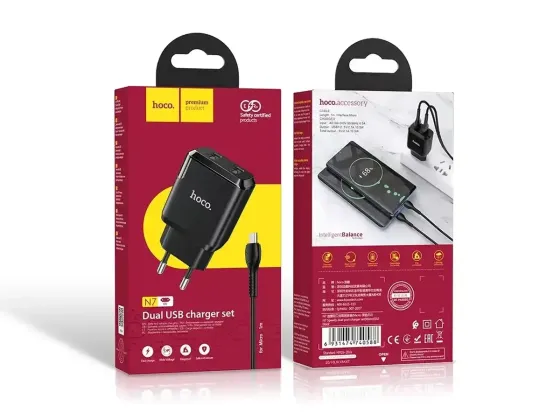 Мережевий зарядний пристрій Hoco N7 Speedy 220V (10.5W, 5V/2.1A) на 2 USB-порти з кабелем USB - micro-USB Одеса