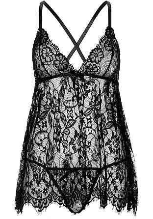 Сорочка бебі-дол Leg Avenue Floral lace babydoll & string Black S, стрінги Sex Aura Київ