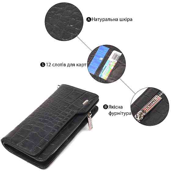 Качественное портмоне клатч из натуральной фактурной кожи CANPELLINI 21543 Черное Киев