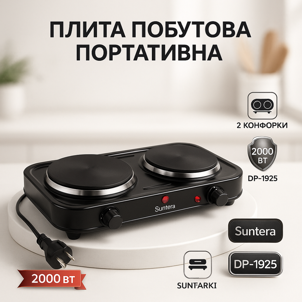Настольная плита для готовки Suntera DP-1925 2000Вт, Настольная плиты для кухни Плита готовки блюд RH-79 Львов - изображение 10