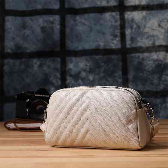 Модна сумка прошита трикутниками з натуральної шкіри Vintage 22910 Білий Київ