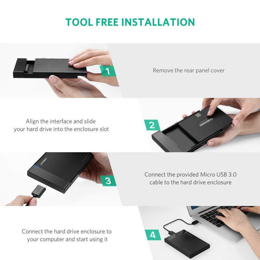Внешний корпус для жесткого диска Ugreen US221 (HDD/SSD карман) SATA 2.5