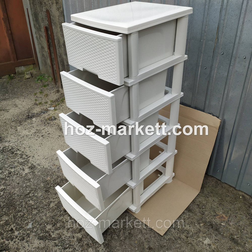 Комод пластиковый тумбочка на 5 ящиков ротанг белая роза слоновая кость Харьков - изображение 8