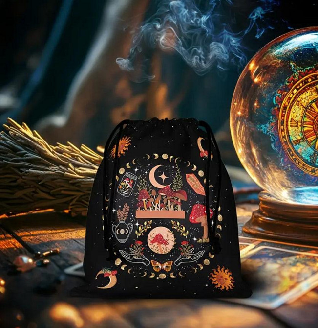 Оксамитова сумка для Таро з астрологічним принтом — мішечок для зберігання карт, амулетів, каменів Київ - фото 1