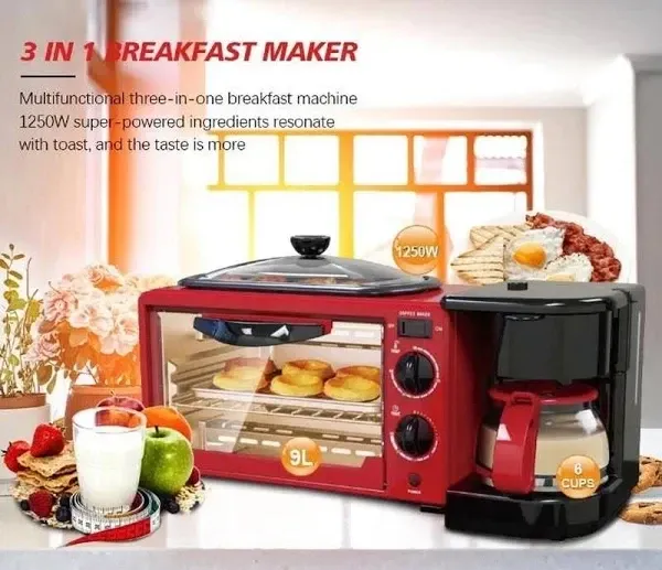 Піч електрична для сніданку 3 в 1 3600Вт Кавоварка Сковорода BITEK BT-5308R Колір корпусу Червоний Одеса - фото 1