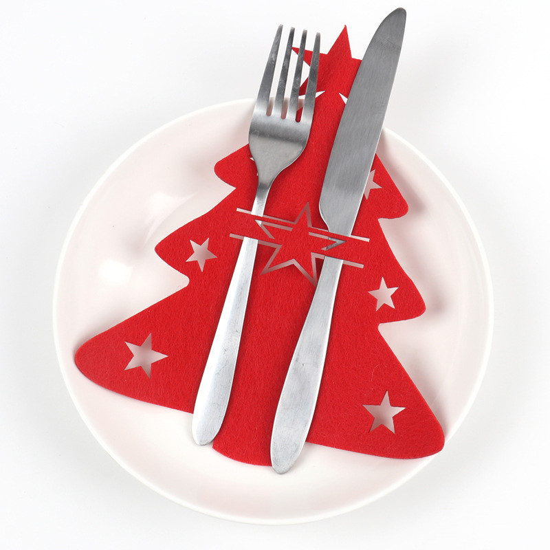 Новогодний держатель для приборов в форме ёлочки 4 штуки 20 на 17 см красный Киев - изображение 7