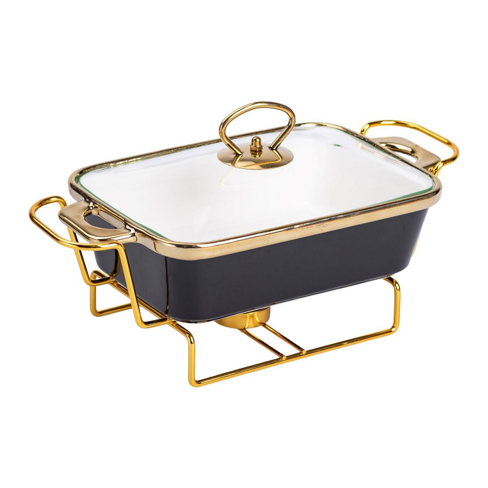 Yiwu Марміт порцелянаовий із скляною кришкою 31х16х15.5 см на металевій підставці 1 л Чорний HT Коломия - фото 5