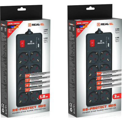 Сетевой удлинитель REAL-EL RS-PROTECT 805 1.8m, black (EL122300042) Винница - изображение 3