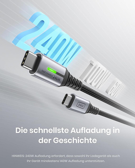 Кабель USB-C INIU 240W 2м×2 Чёрный нейлон PD быстрой зарядки 480Mbps для iPhone Samsung MacBook Киев - изображение 10