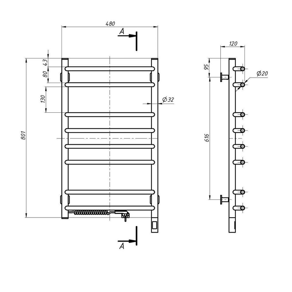 Рушникосушарка електрична NAVIN Блюз 480х800 ліва сенсор з таймером Київ - фото 5