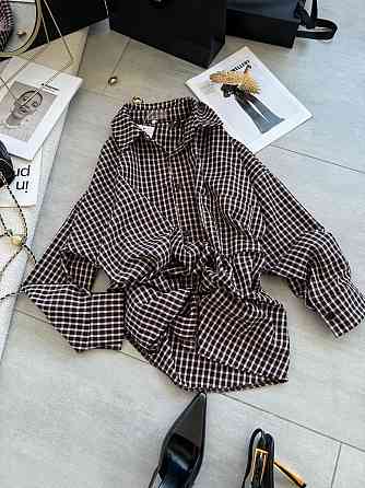 Женская оверсайз рубашка в мелкую клетку костюмный тиар Сливовый Одесса