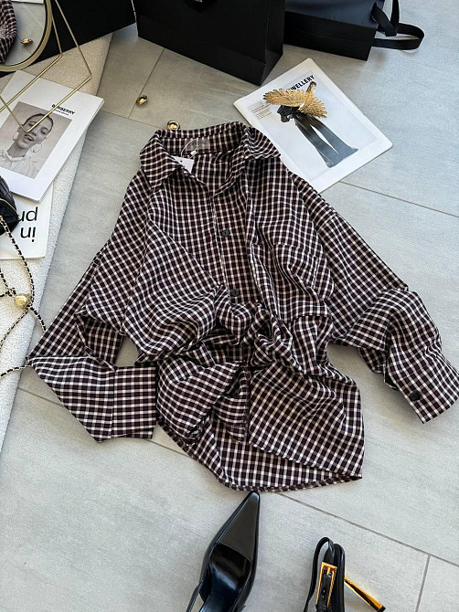 Жіноча сорочка оверсайз у дрібну карту костюмний тіар Сливовий Одеса - фото 2