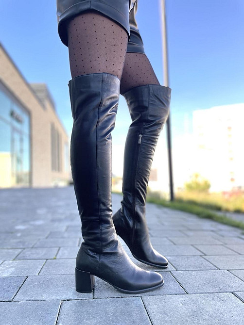 Stepter Ботфорти на підборах жіночі на зиму теплі з натуральної шкіри чорні 6076 / Чоботи шкіря Коломия - фото 8