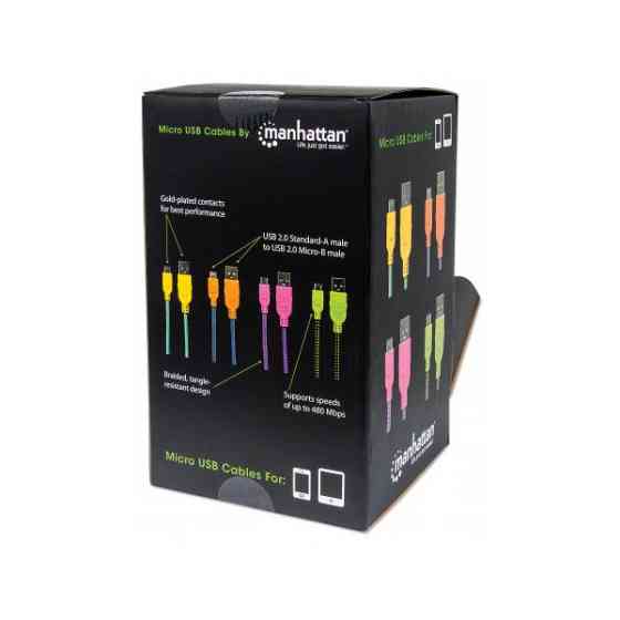 Кабель USB AM-micro BM, 0.5 м, кольорове обплетення, Box (60 шт) Manhattan (394178) Київ