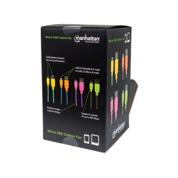 Кабель USB AM-micro BM, 0.5 м, кольорове обплетення, Box (60 шт) Manhattan (394178) Київ - фото 5