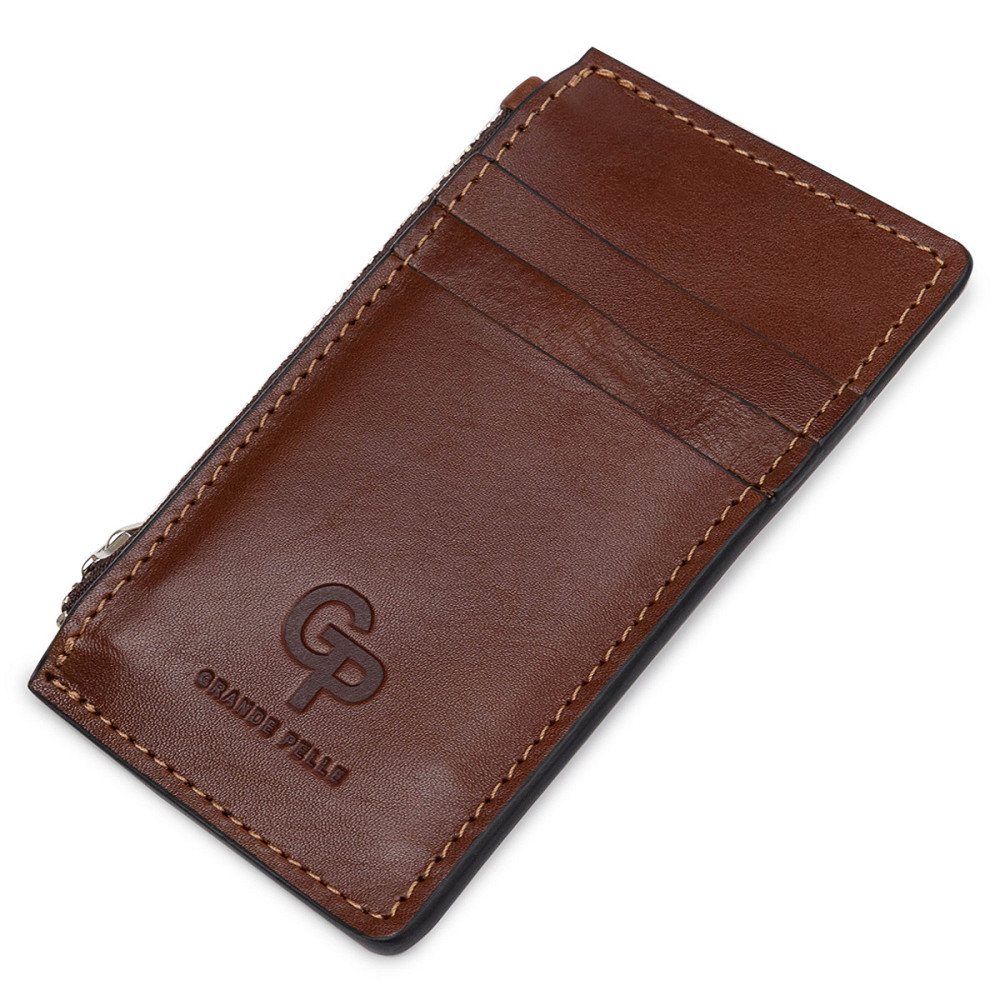 Шкіряний чоловічий картхолдер GRANDE PELLE 11400 Коричневий Київ - фото 1