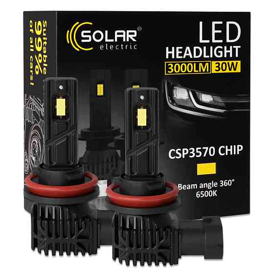 Автолампа Solar LED H8-H11-H16 12V 30W 3000Lm 6500K CSP3570 2шт Львів