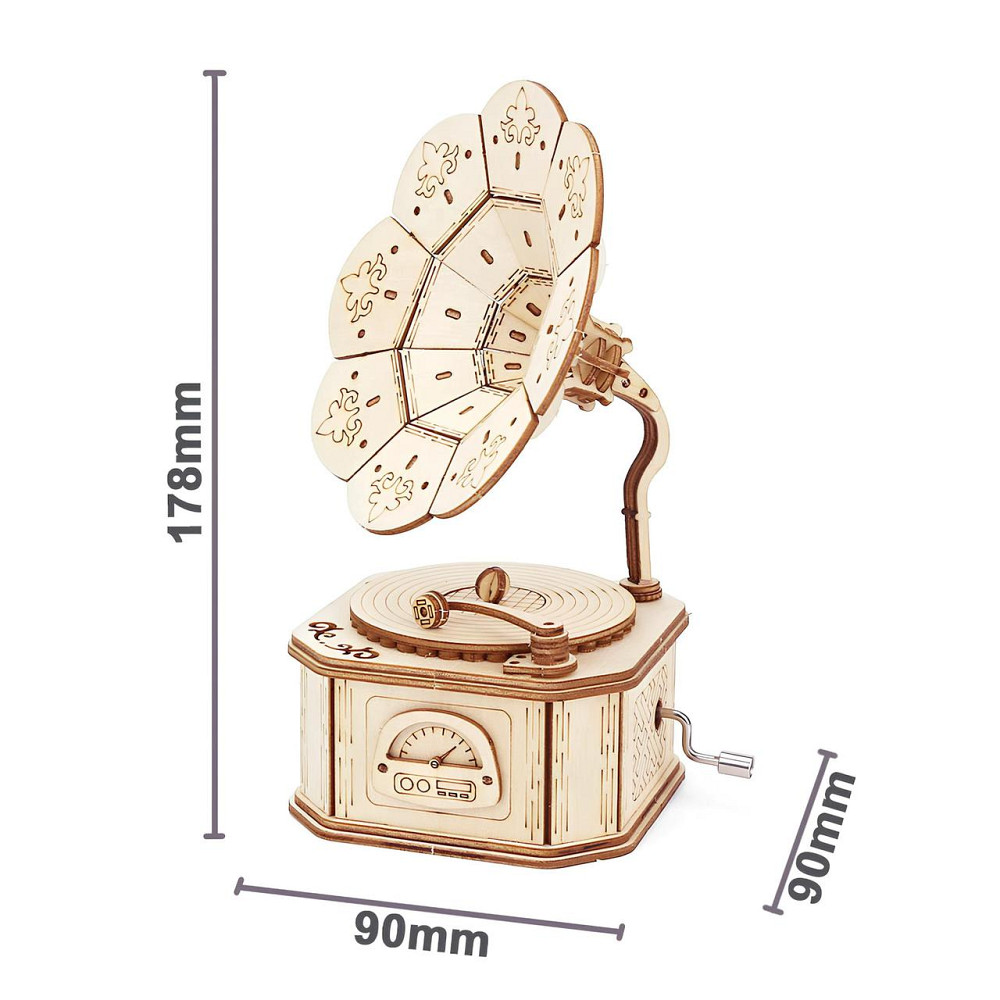 Дерев'яна музична скринька Грамофон з мелодією Бетховен – До Елізи (Beethoven – Fur Elise) 90х90х178 мм Київ - фото 8