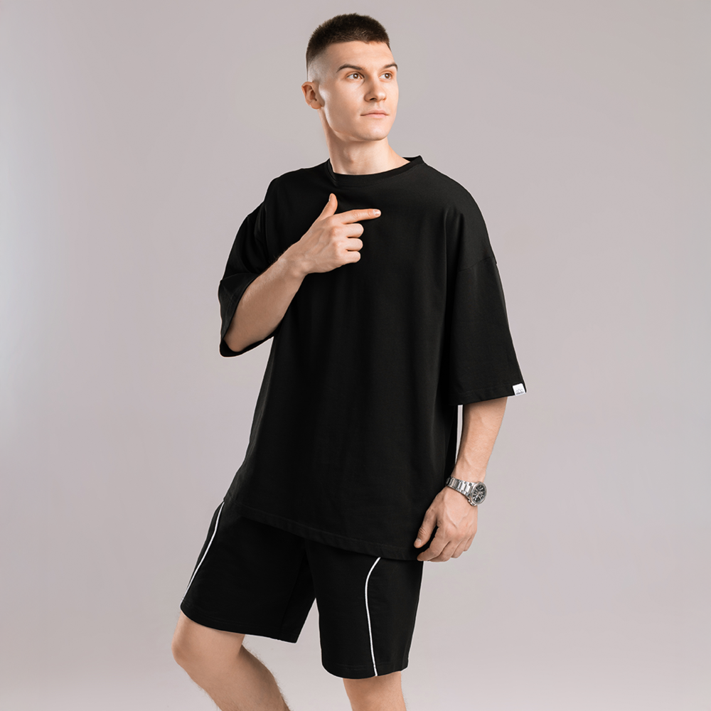 Базова чорна оверсайз футболка чоловіча весна літо однотон. Футболка оверсайз Pobedov Nude Київ - фото 5