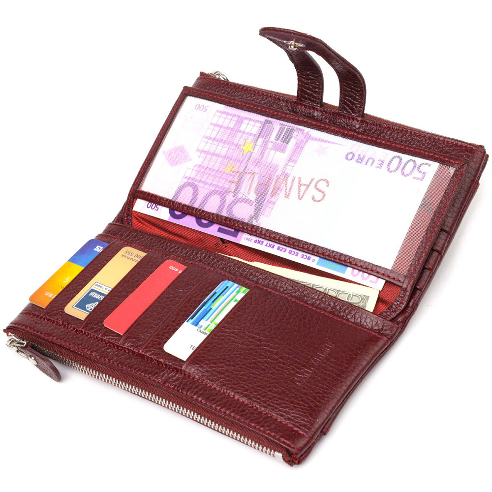 Красивый кошелек из натуральной зернистой кожи Бордовый (CANPELLINI) Киев - изображение 10