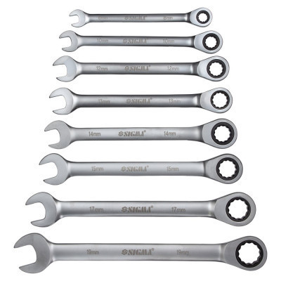 Ключ Sigma рожково-накидной трещоточный 8шт (8,10,12,13,14,15,17,19мм) CrV satine (6010521) Винница - изображение 2