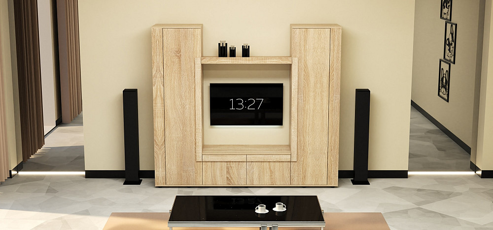 Стенка в гостиную под ТВ Эхо-4, Дуб Сонома, 2160х420х1850 Львов - изображение 2