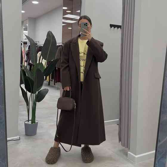 Стильное женское пальто оверсайз крой кашемир + подкладка Шоколад, 42/44 Одесса