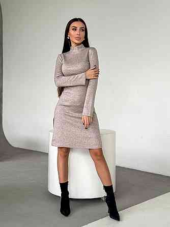 Женское стильное теплое и удобное платье с разрезами в длине миди турецкое двухстороннее ангора люкс Беж, 46/48 Одесса