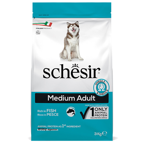 Schesir Dog Medium Adult Fish ШЕЗІР ДОРОСЛИЙ СЕРЕДНІХ РИБА сухий монопротеїновий корм для собак середніх порід Київ - фото 1