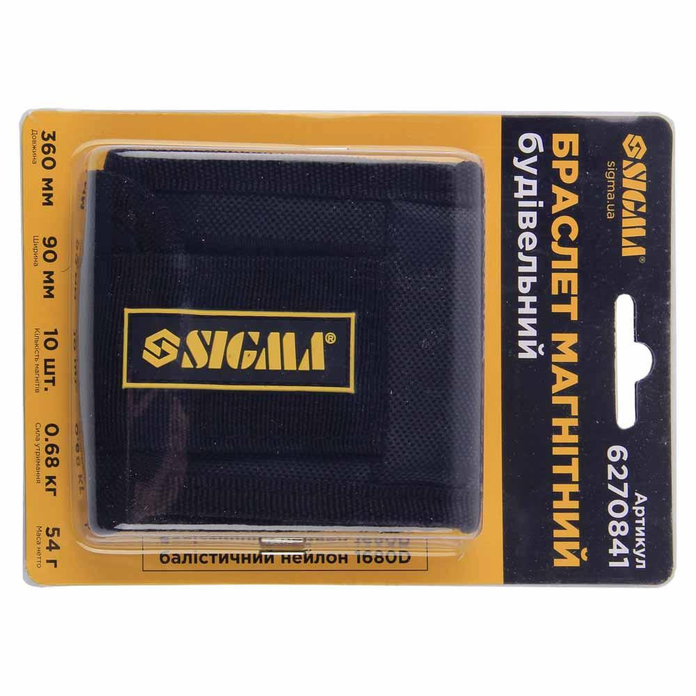 Браслет магнітний будівельний 360×90 мм, 10 магнітів, балістичний нейлон 1680D SIGMA (6270841) Київ - фото 5