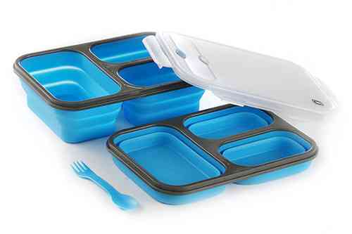 Ланчбокс складаний з кришкою-засувкою та ловилкою блакитний 350мл/350мл/650мл СИЛА Київ