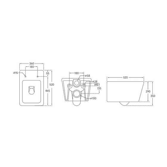 Унітаз підвісний Mixxus QUADRO-0304-R 520x360x365mm, система змиву RIMLESS   ( MI6707 ) 26463 Харків