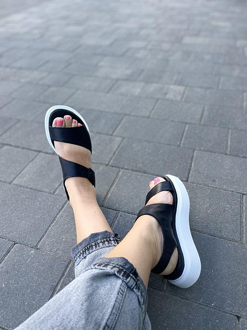 teona Шкіряні босоніжки жіночі чорні на білій платформі TEONA 123/1 літні р. 36-40 / Сандалі на Коломия - фото 9