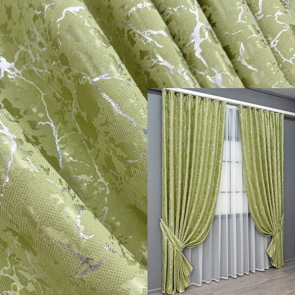 Комплект готових штор VR-Textil Льон мармур Royal Touch № 2011ш Світло-оливковий 200х270 см 2 шт (32-475) Київ - фото 1