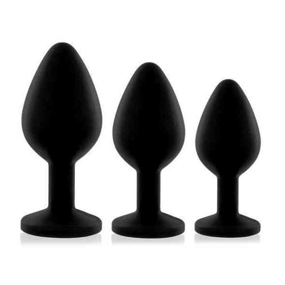 Набор анальных пробок с кристаллом Rianne S: Booty Plug Set Black, диаметр 2,7см, 3,5см, 4,1см Sex Aura Киев