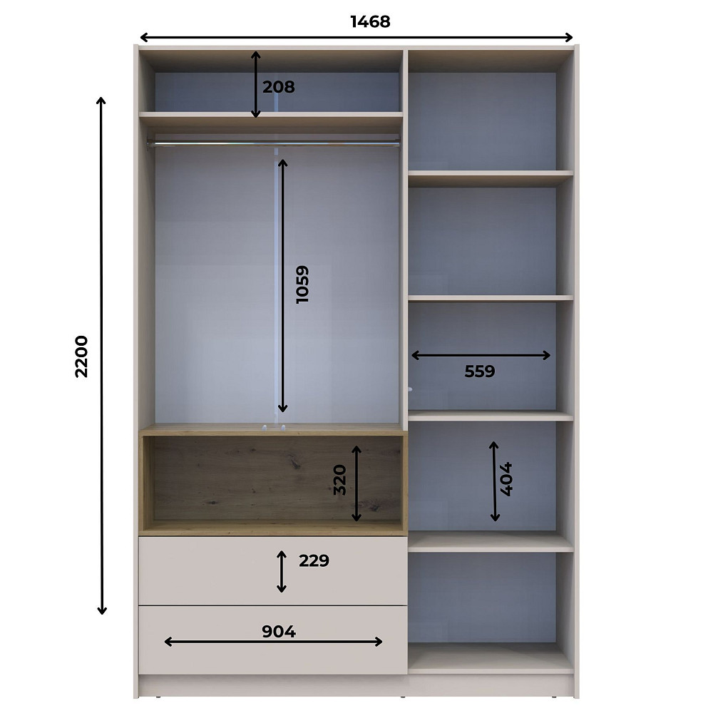 Шкаф для одежды с нишей Doros Дэйл 150х52х220 см Кашемир/Дуб артизан (DRS-011285) Львов - изображение 8
