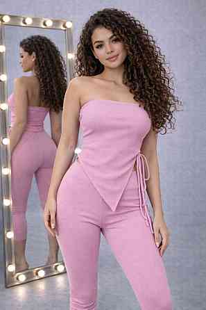 Женский стильный костюм двойка велосипедки и асимметричный топ трикотаж вафелька Розовый, 44 Одесса