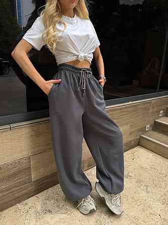 Женские стильные оверсайз брюки турецкая лакоста Графит Одесса