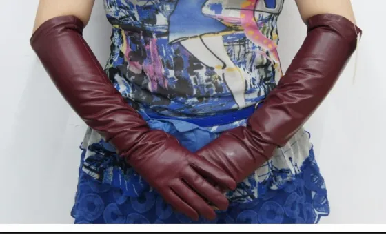 Високі рукавички жіночі із екошкіри бордовий Київ