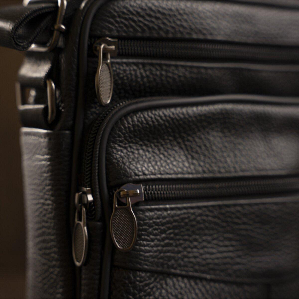 Сумка мужская на одно отделение зернистая Vintage 20203 Черная Киев - изображение 9