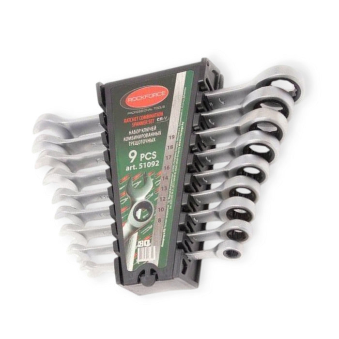 Набір ключів ріжково-накидних з тріскачкою 8-19 мм 9 шт (планшет) CrV Мукачево - фото 1