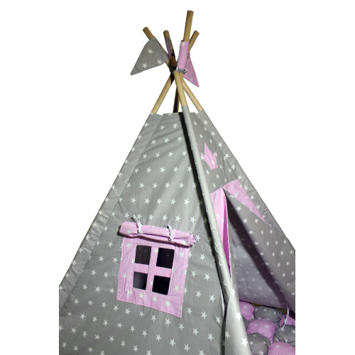 Вігвам Хатка комплект Бобон Принцеса Рожевий із сірим із подушками — Великий 150*150 см Київ